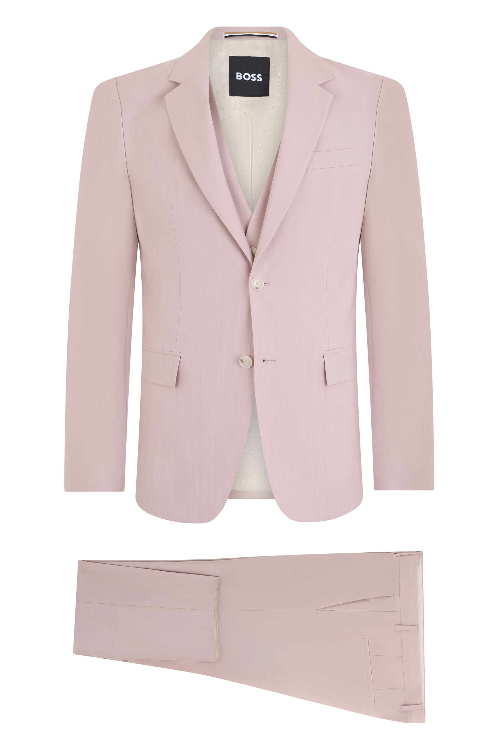 Three-piece slim fit suit in virgin wool