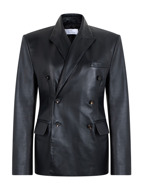 Double-breasted blazer in leather