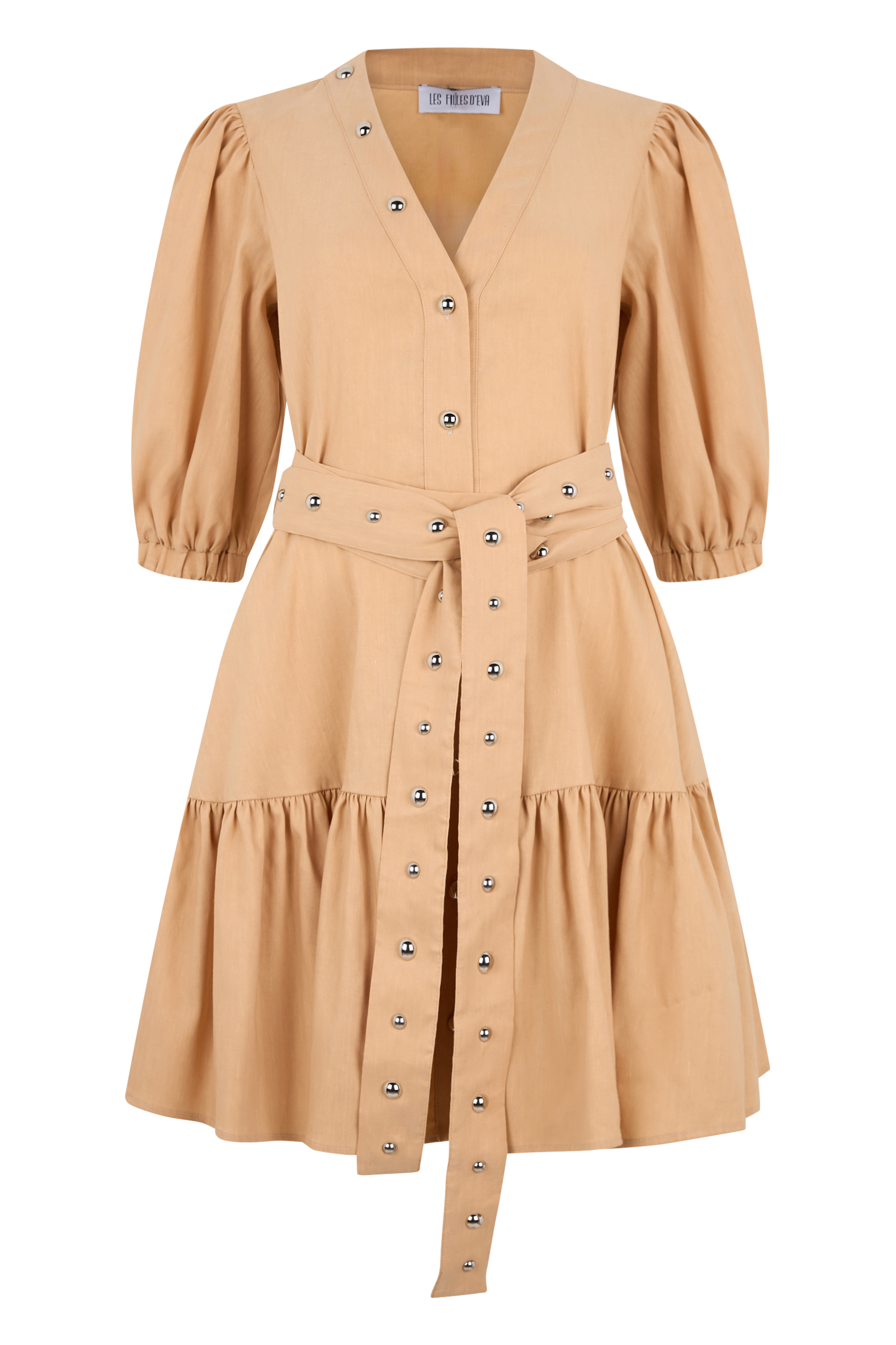 Stretch linen dress with studs