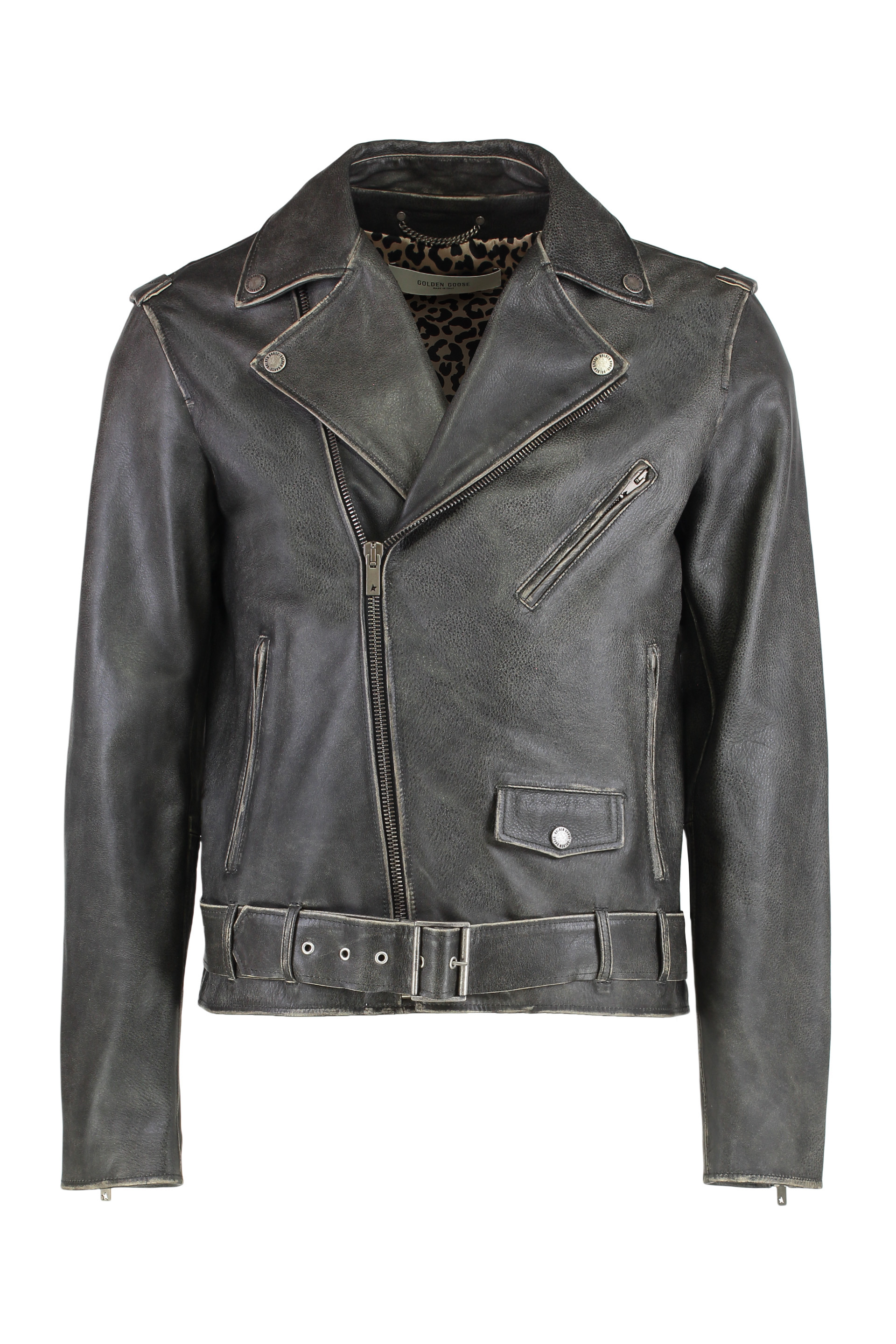 Leather jacket with distressed treatment
