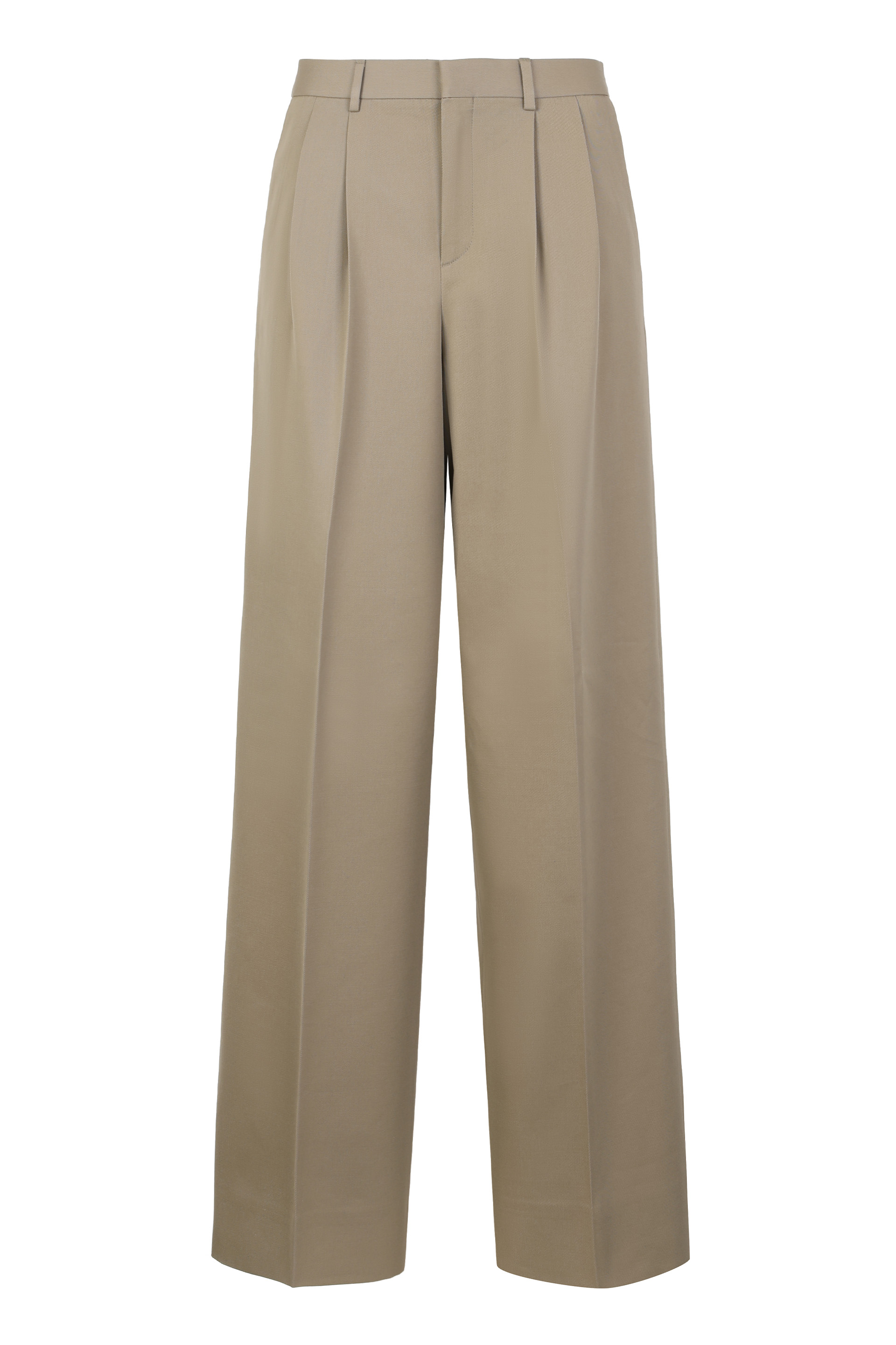 Trousers with pleats in cotton and wool gabardine