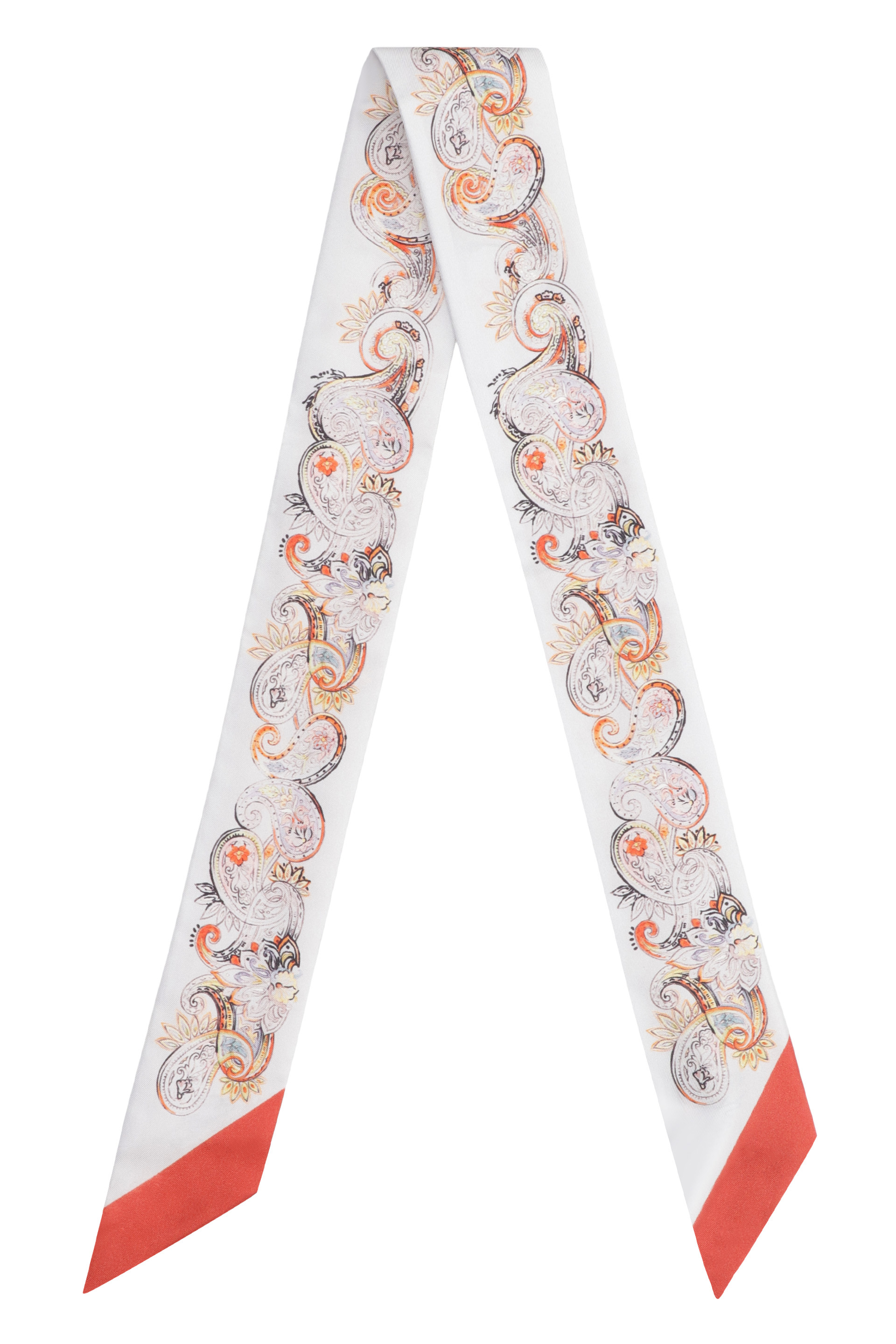 Paisleyna in silk with logo and paisley floral pattern