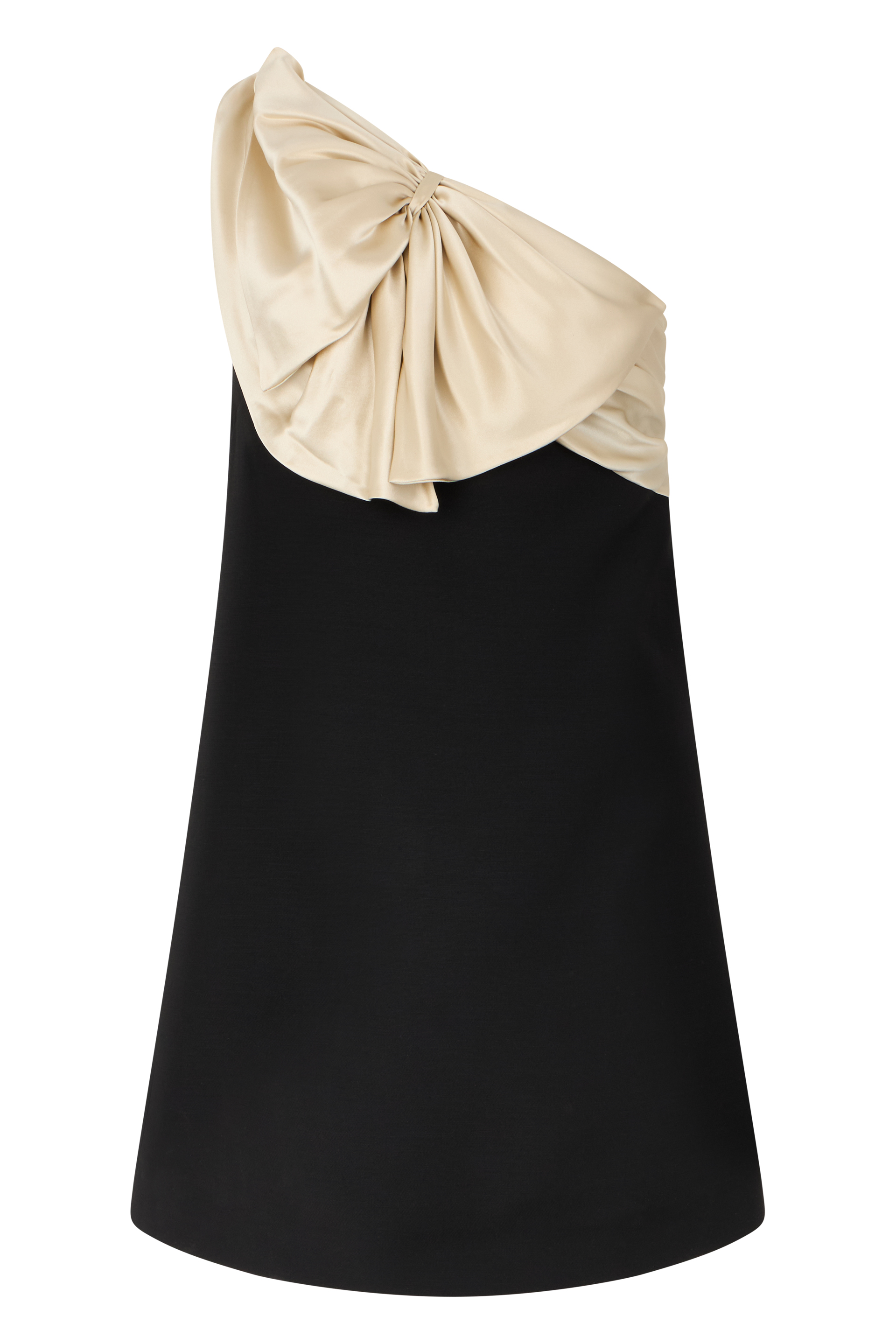 One-shoulder short dress in wool and silk blend