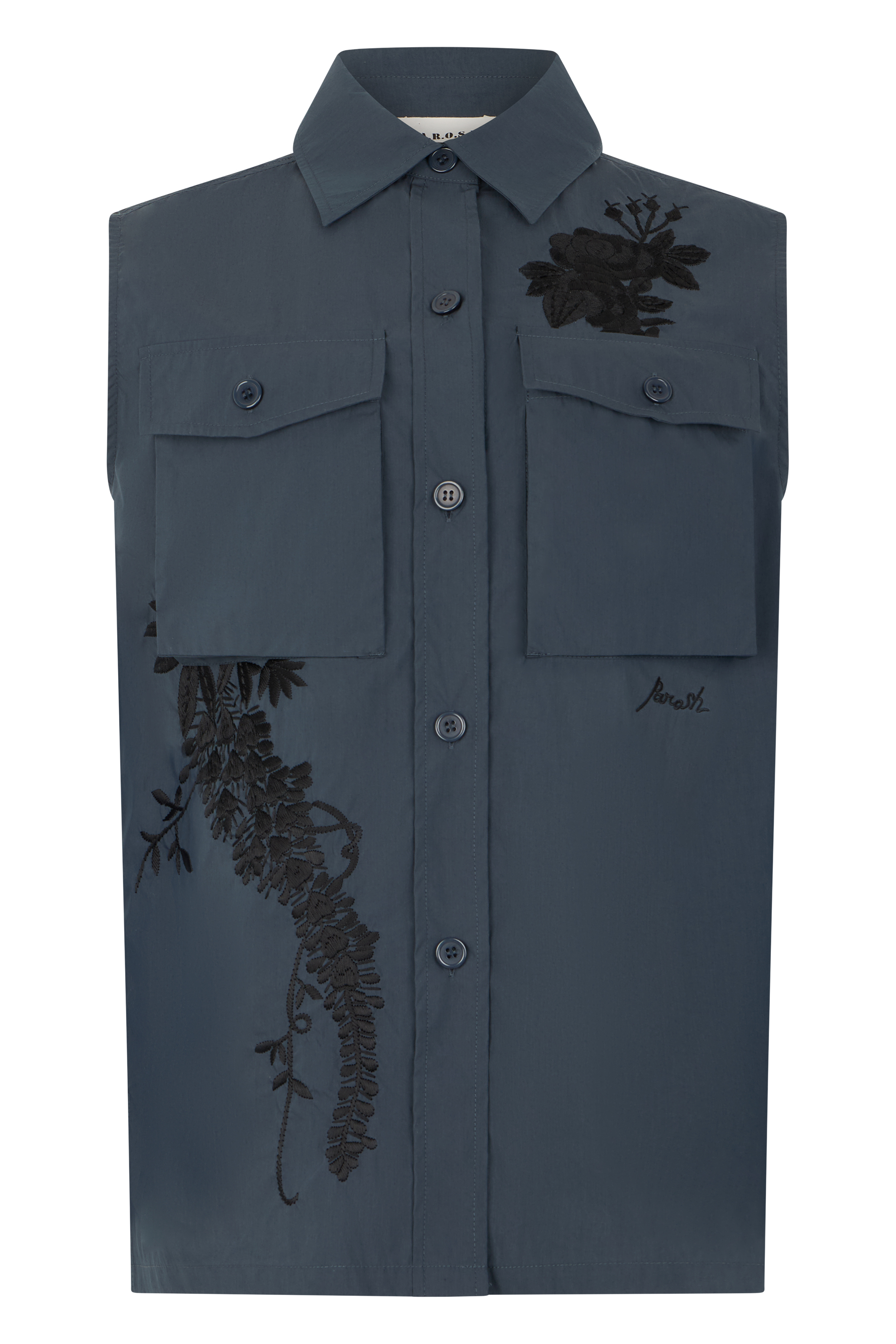 Sleeveless shirt with embroidery