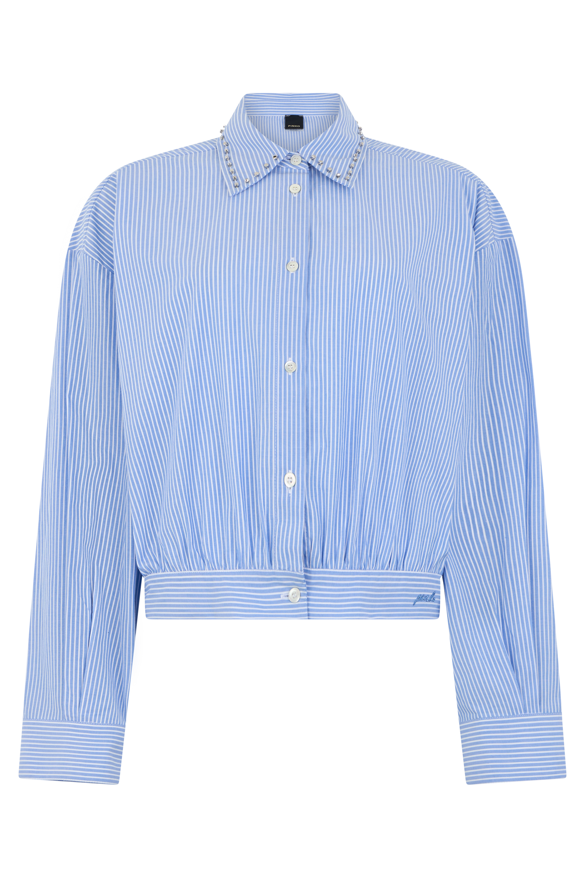 Cropped Shirt in Cotton with Jewel Collar