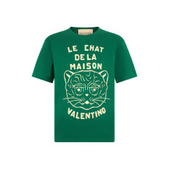 Green cotton T-shirt with graphic print