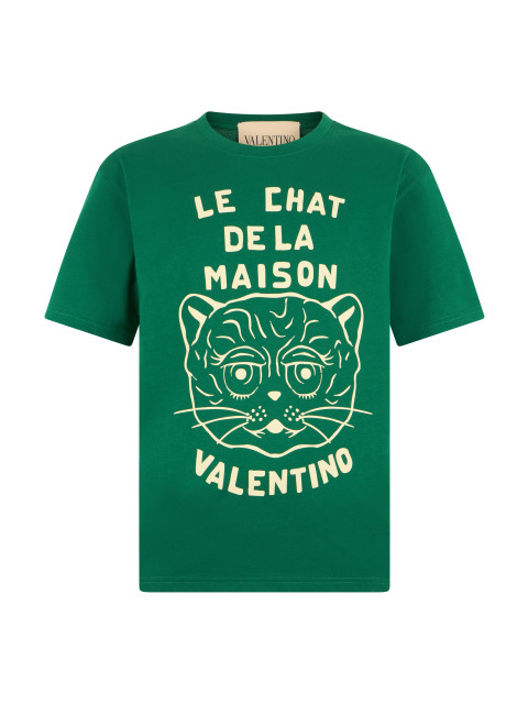 Green cotton T-shirt with graphic print