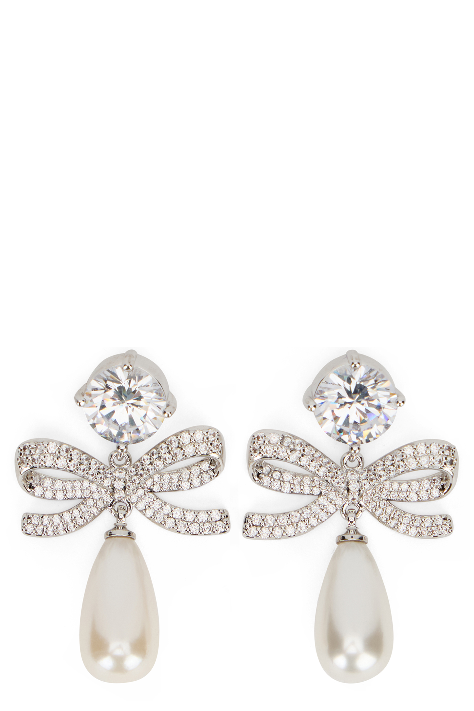 Layered earrings with crystal bow and pearls
