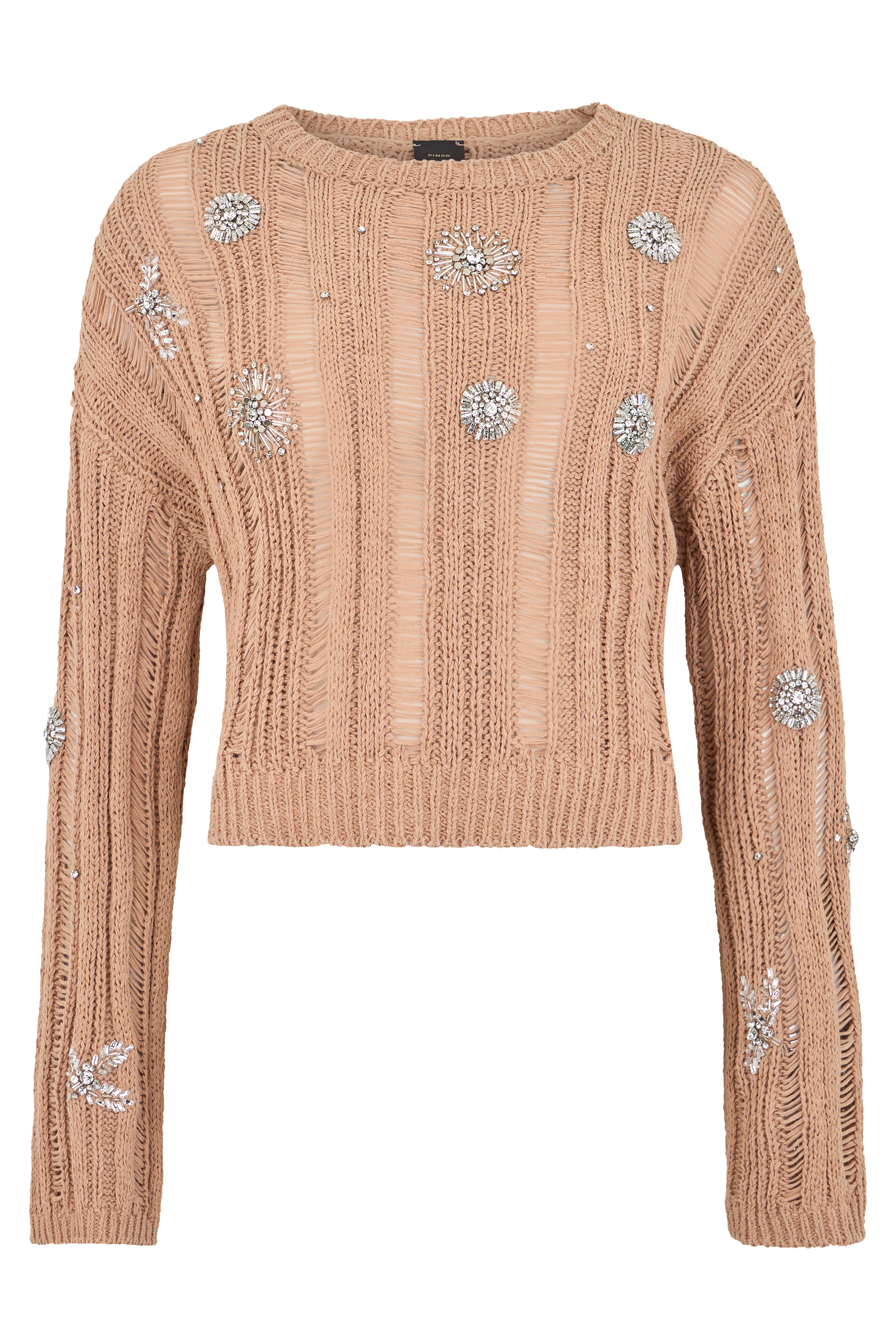 Short sweater in cotton blend with rhinestones
