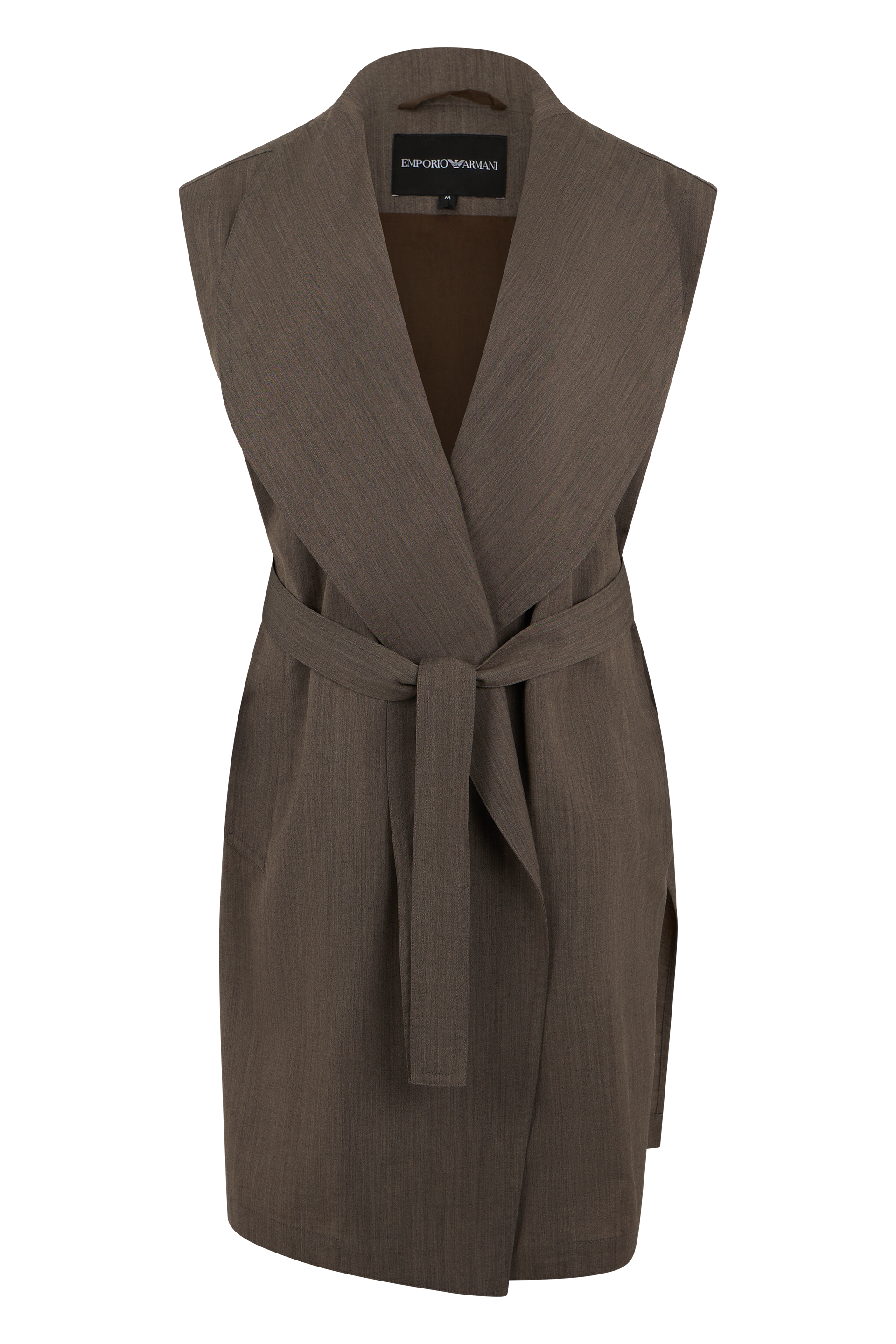 Sleeveless coat in fresh wool with belt