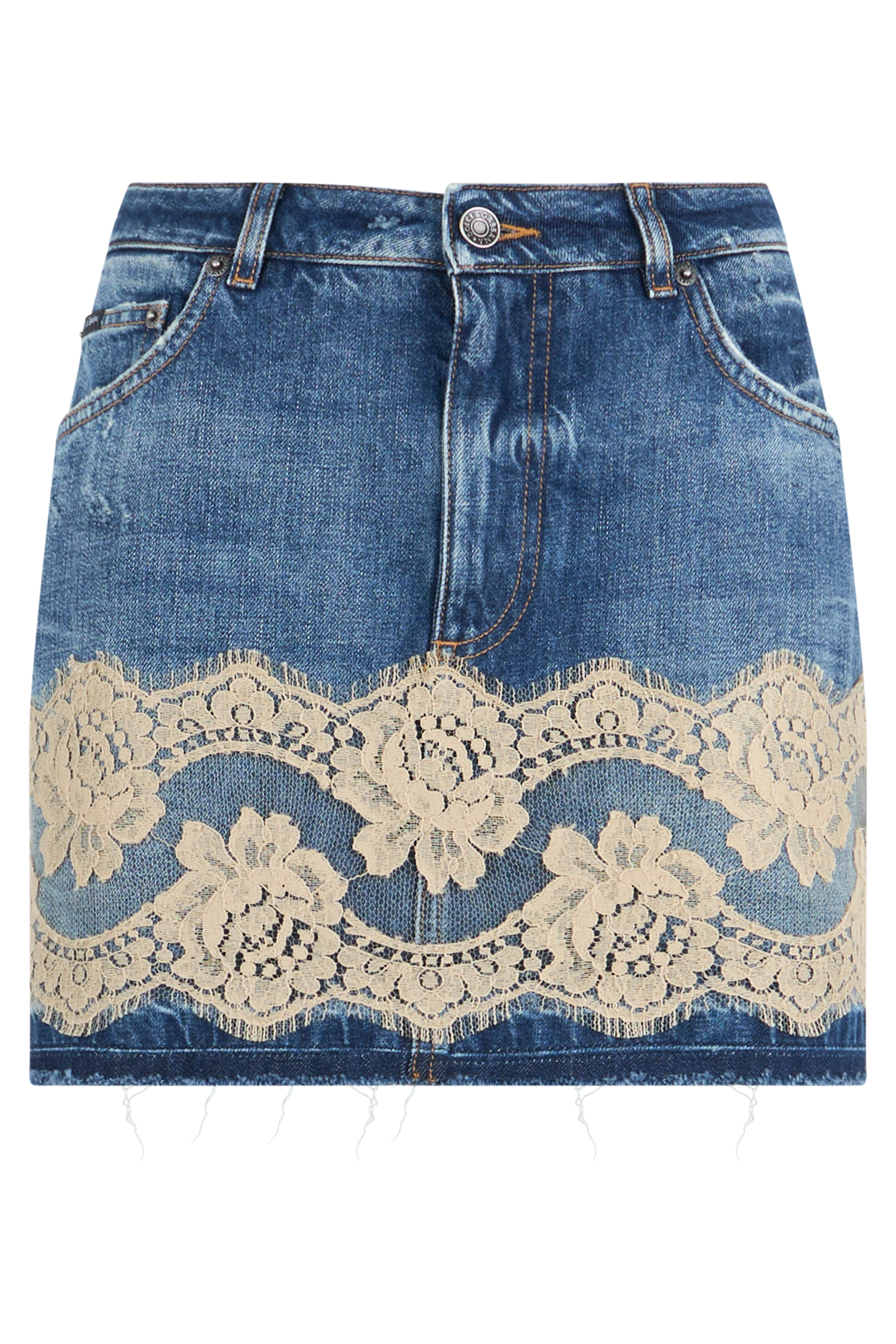 Mini skirt with lace inserts