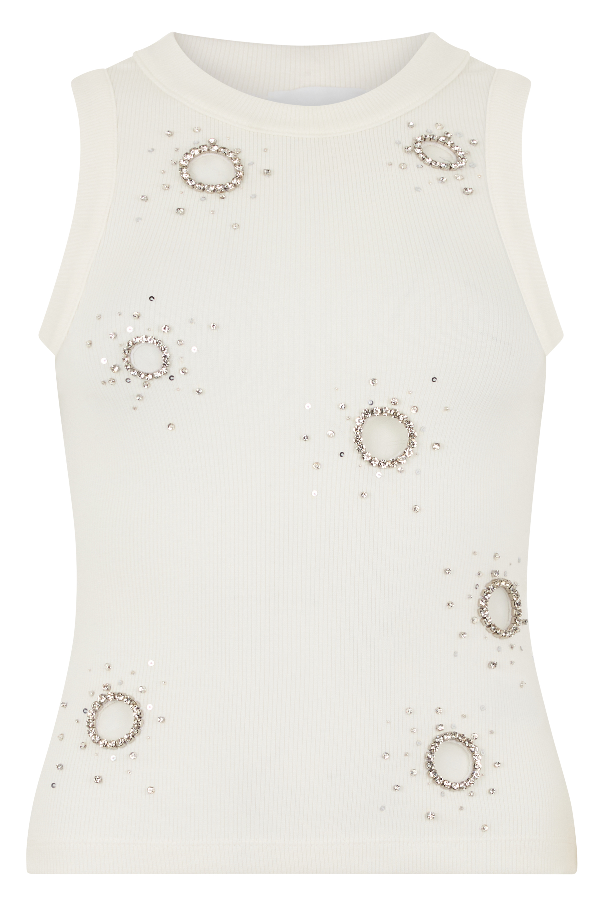 Ribbed tank top with rhinestones