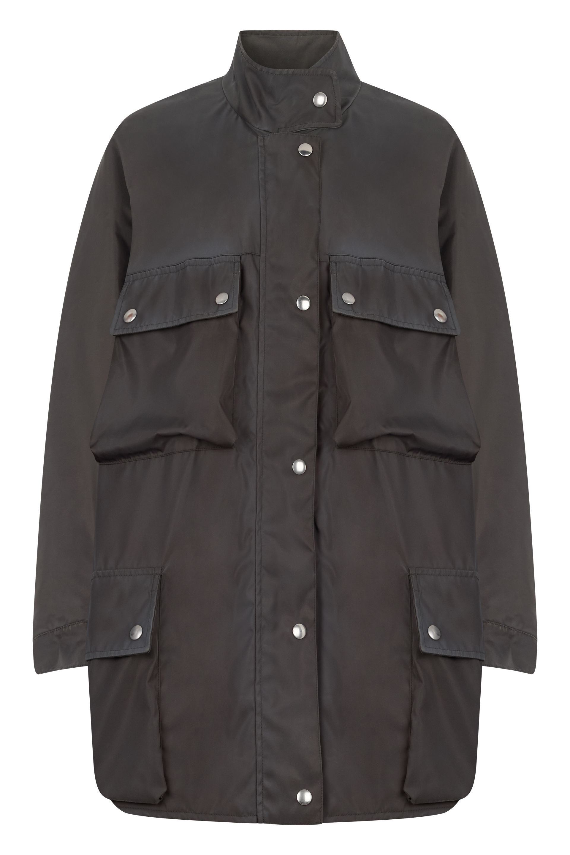 Oversized jacket with applied pockets