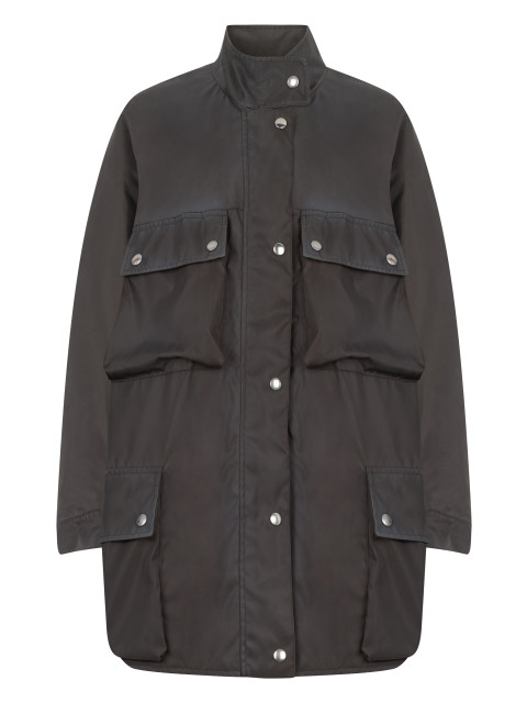 Oversized jacket with applied pockets