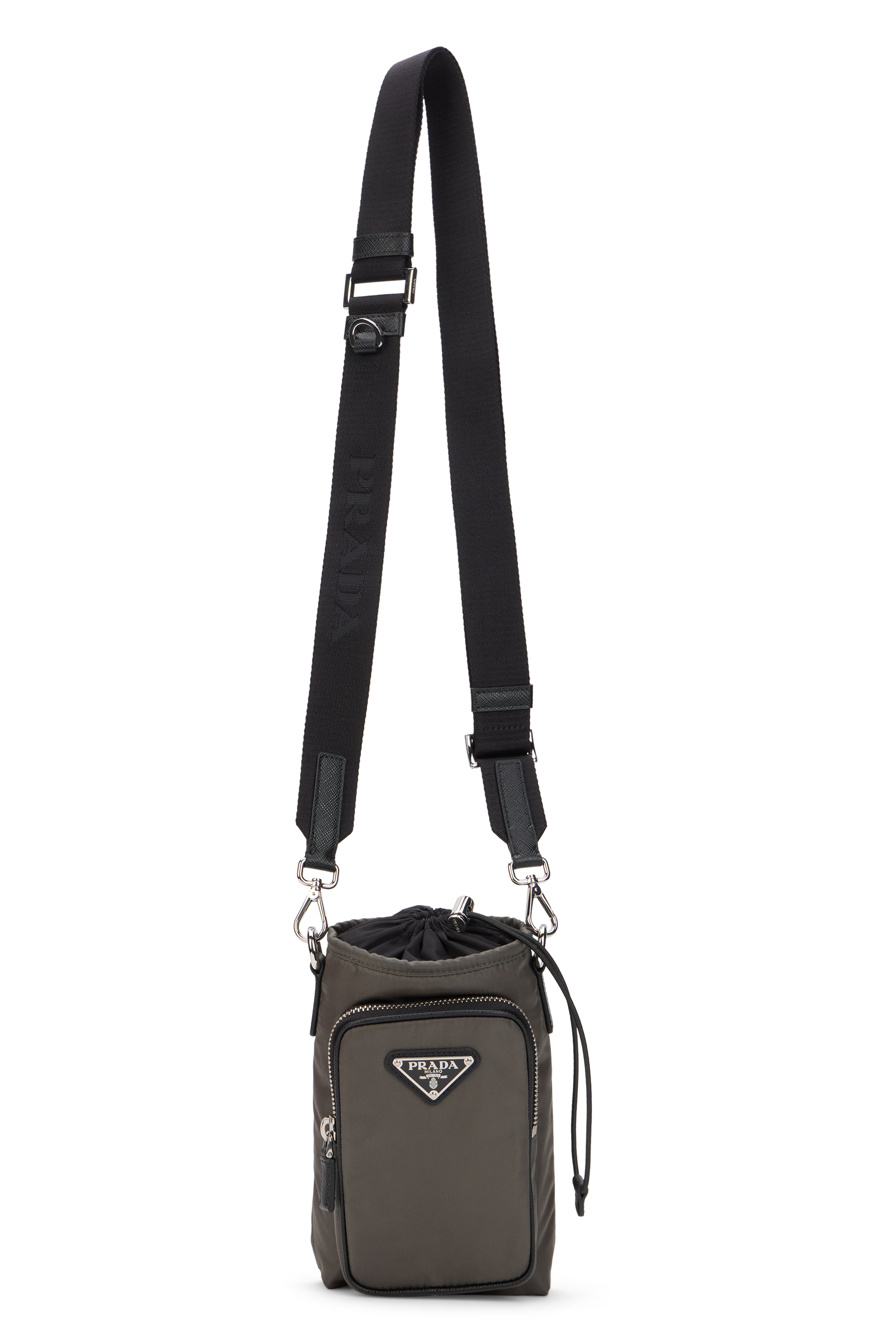 Phone case in Re-Nylon black with shoulder strap
