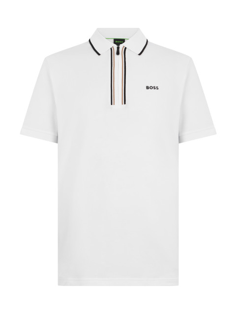 Stretch cotton polo with zip
