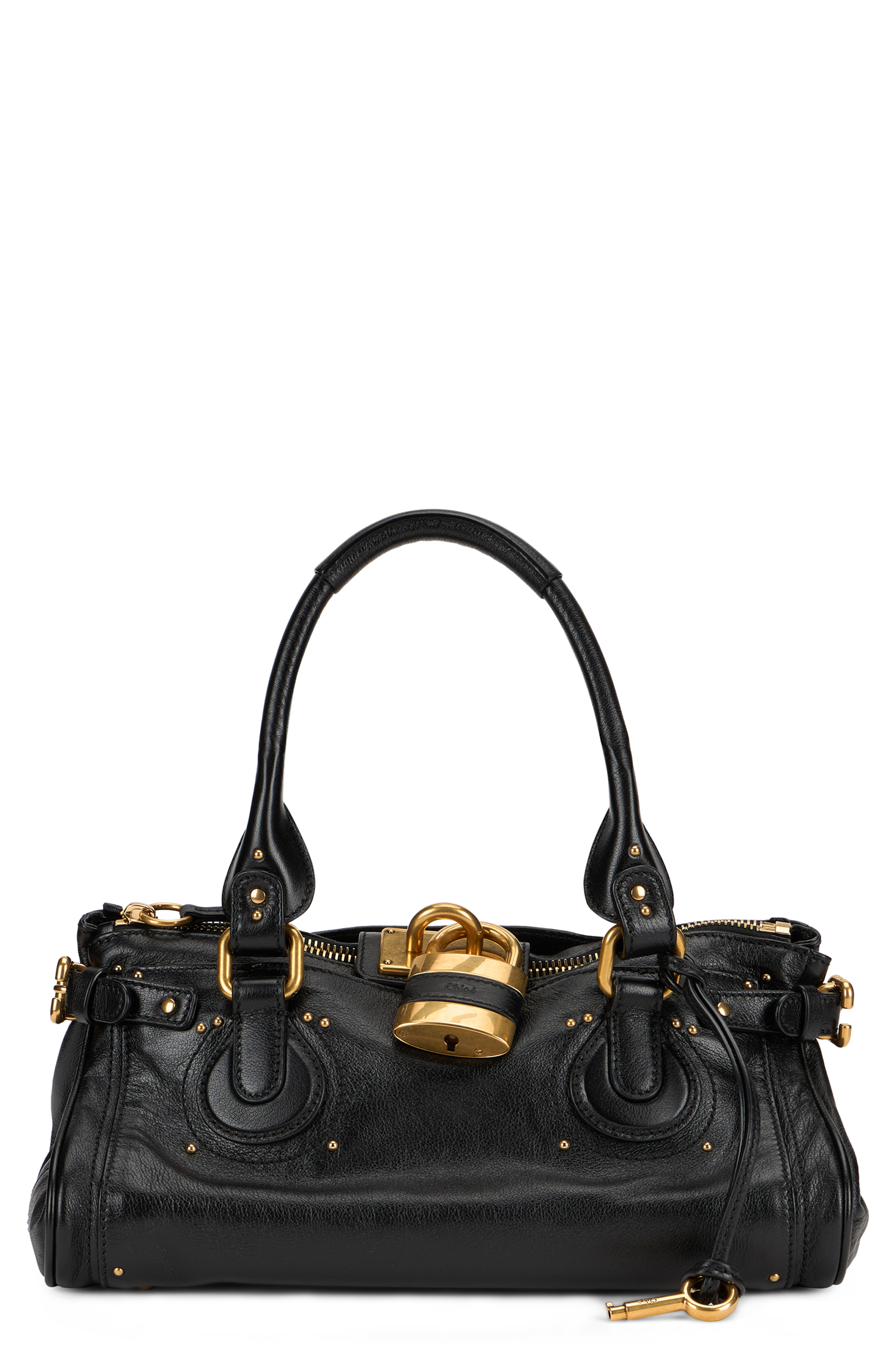 Elegant Black Leather Bag with Golden Details