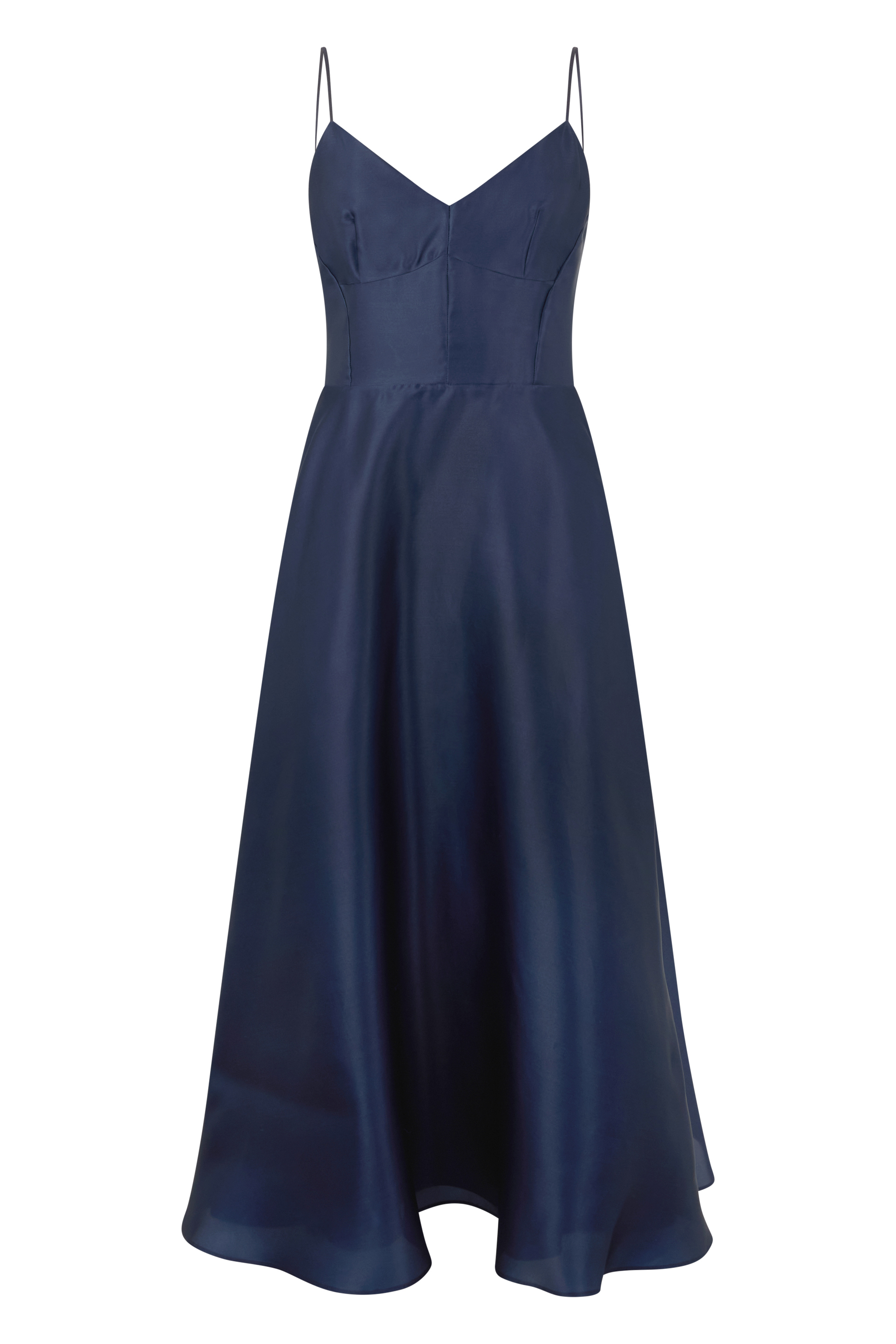 Long dark blue dress with elegant neckline
