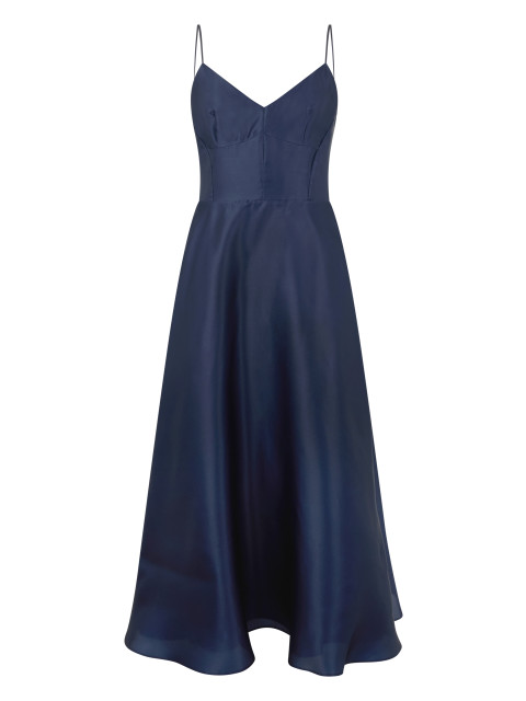 Long dark blue dress with elegant neckline