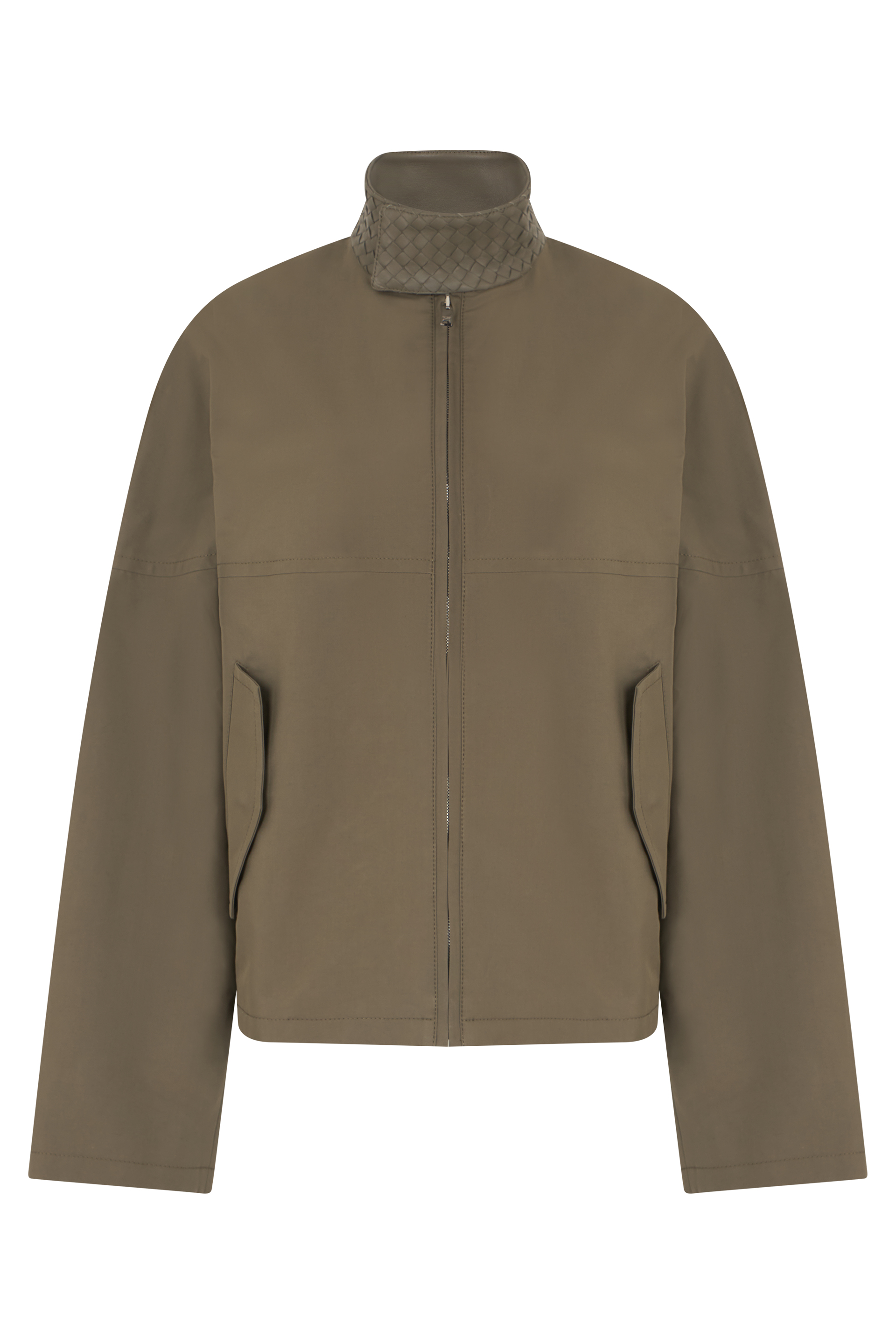Cotton jacket with braided leather collar