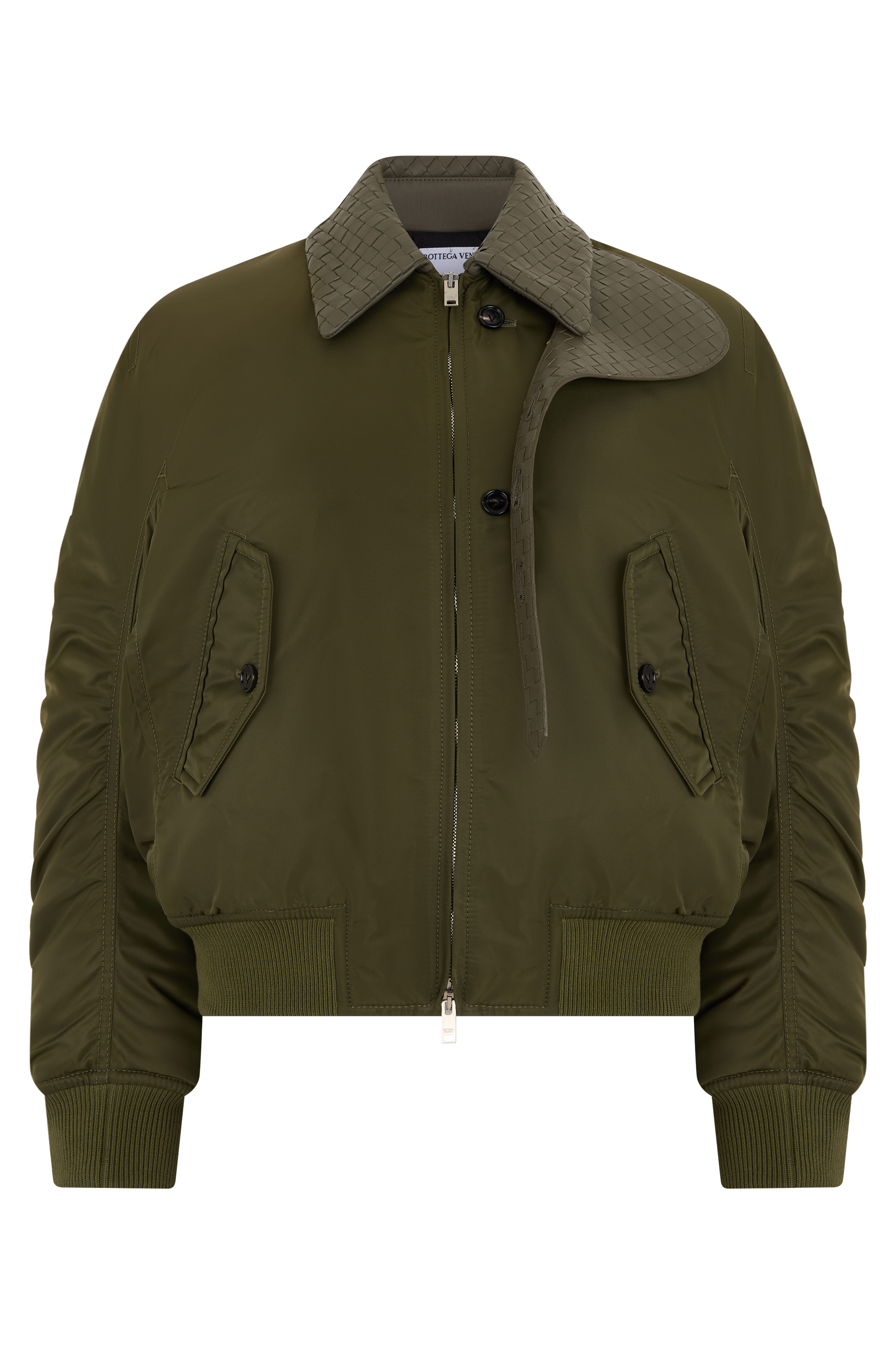 Bomber jacket with woven leather inserts