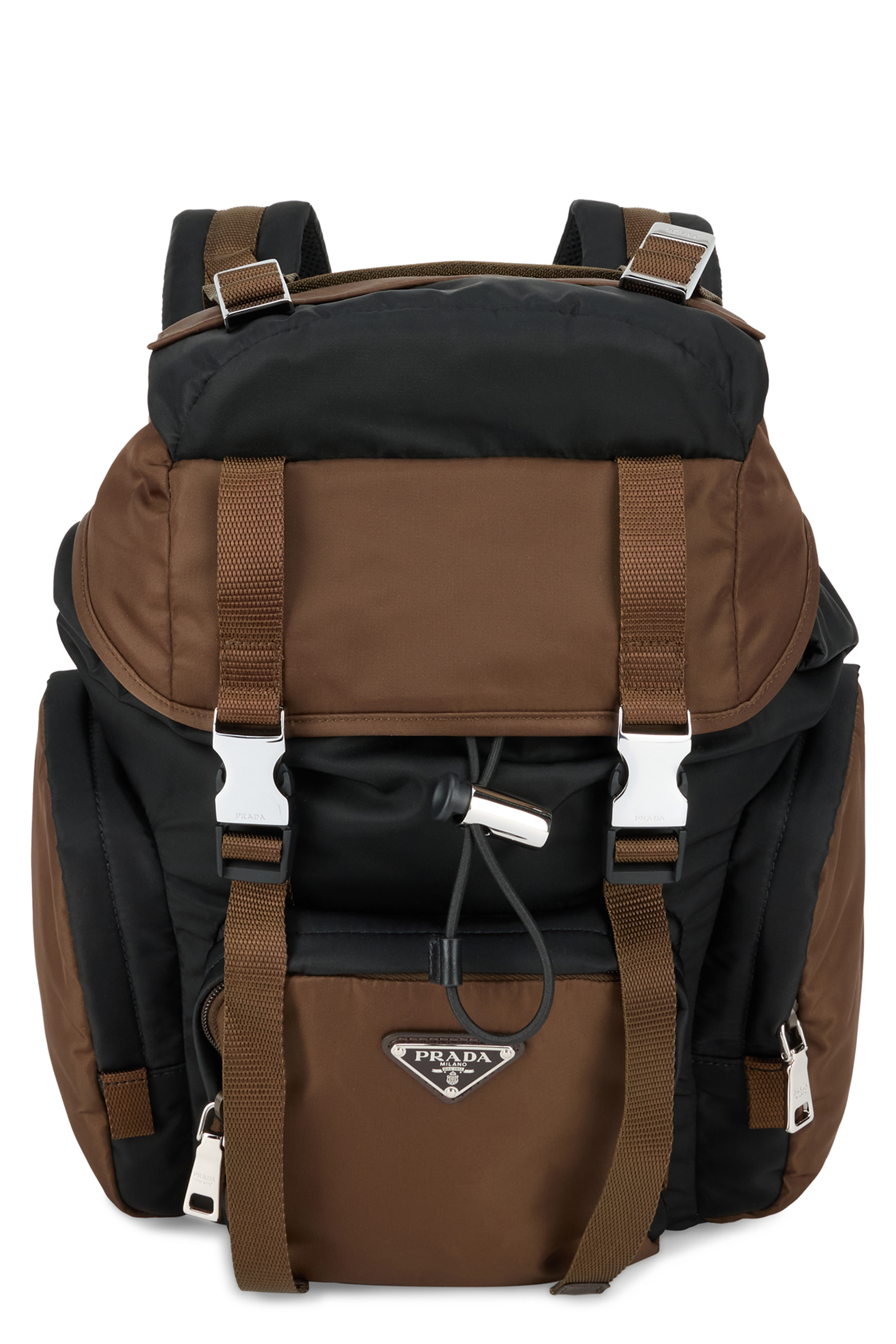 Backpack with logo plate and buckle