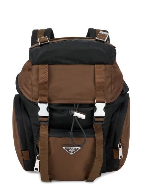 Backpack with logo plate and buckle