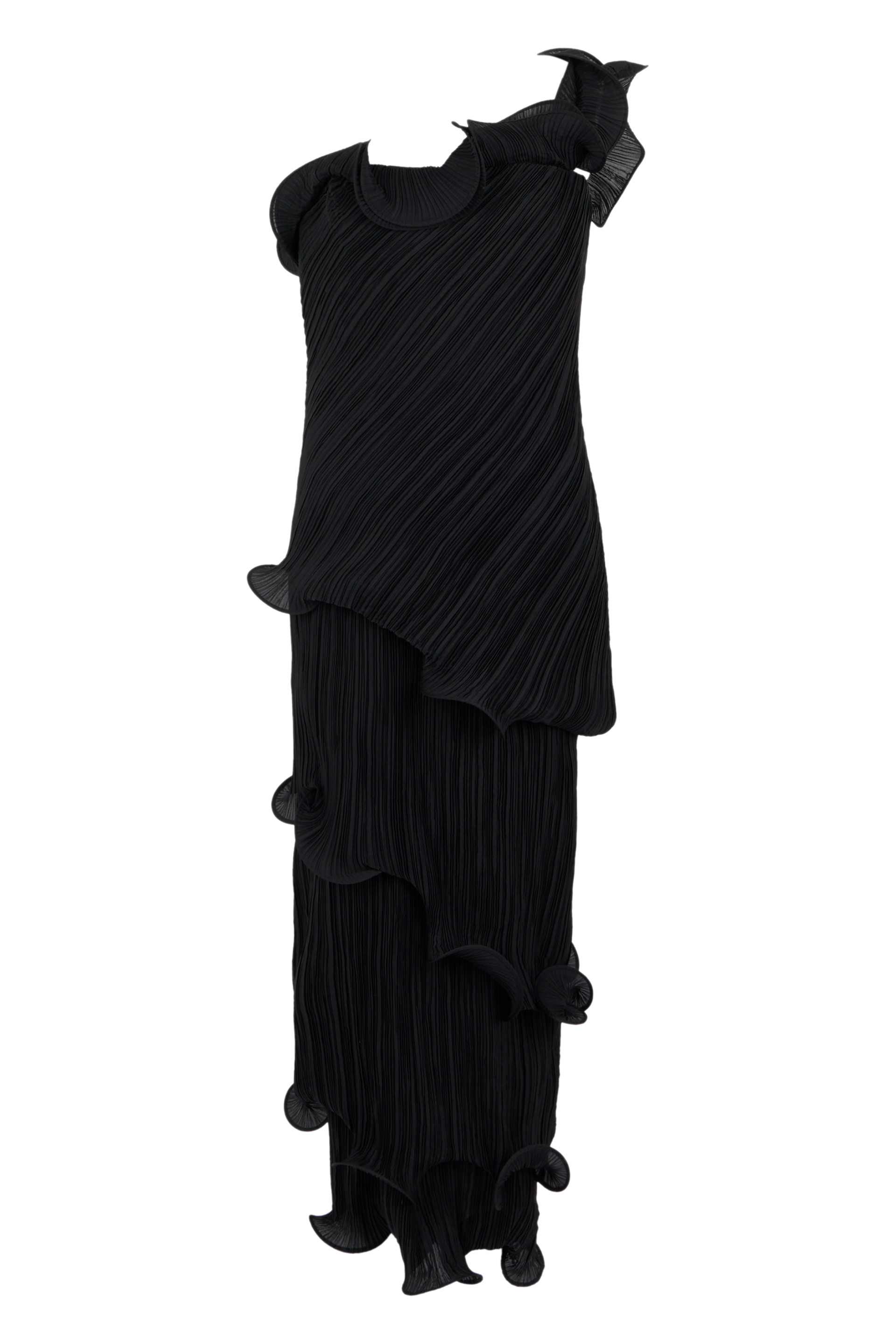 Long asymmetric dress with one shoulder uncovered