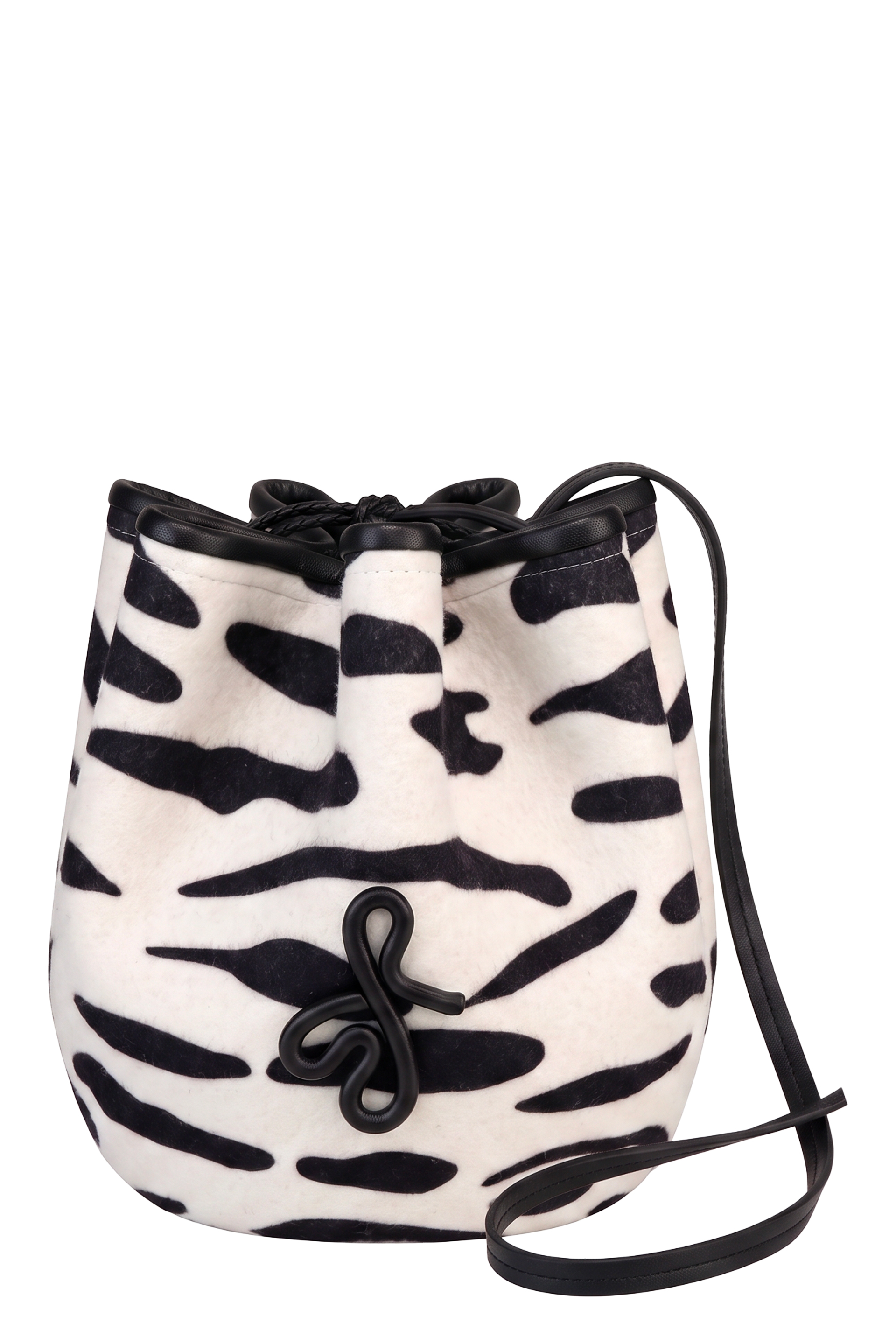 Striped bucket bag with adjustable shoulder strap