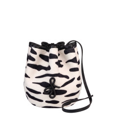 Striped bucket bag with adjustable shoulder strap
