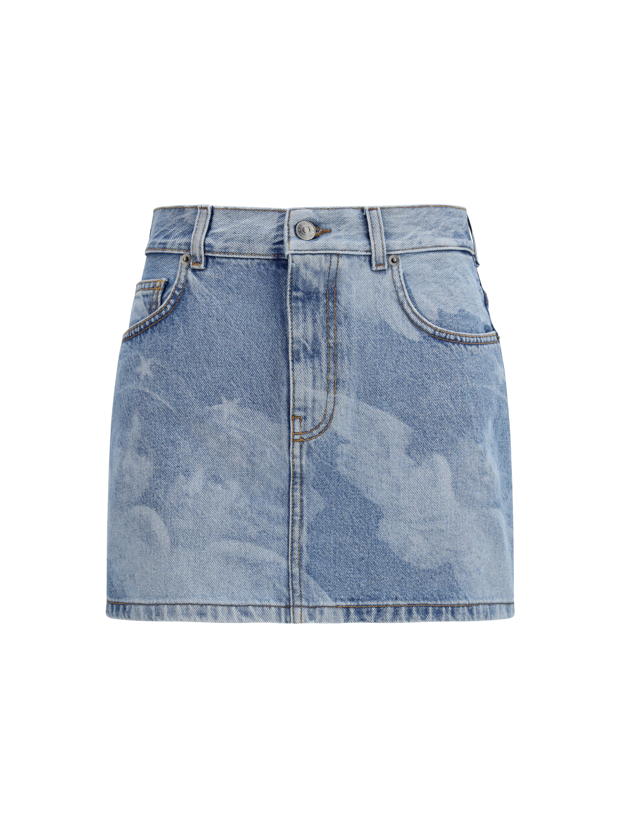 천사 프린트 데님 미니스커트